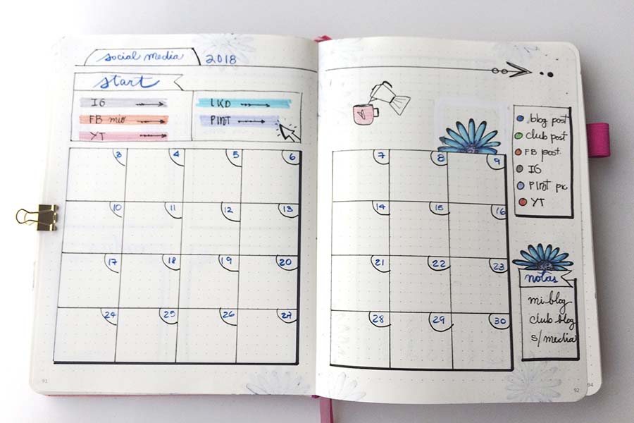 social media calendario bullet journal septiembre