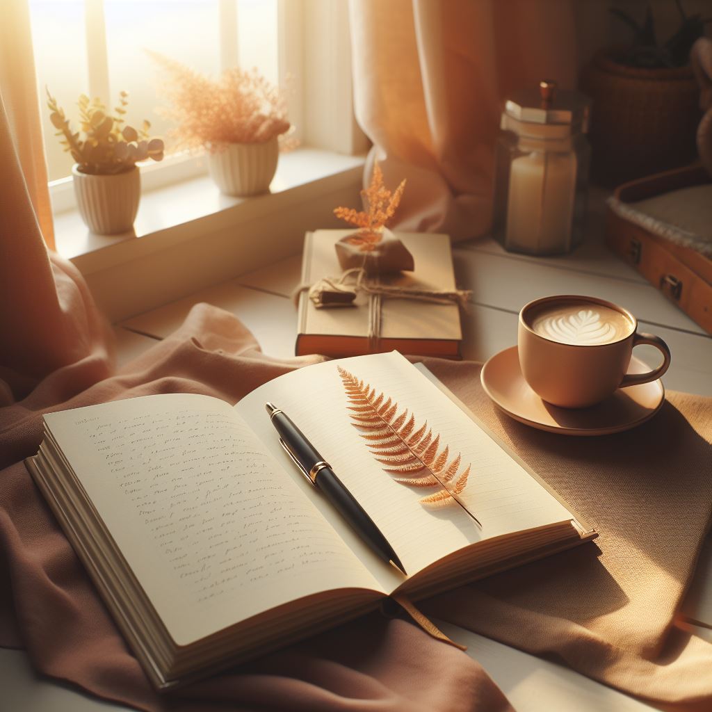 un escritorio con una ventana y un cuaderno para journaling y diarios creativos